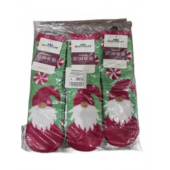 3 pairs! Cozy Cabin Adult Festive Toe Icon Socks - Picture 4 of 5
